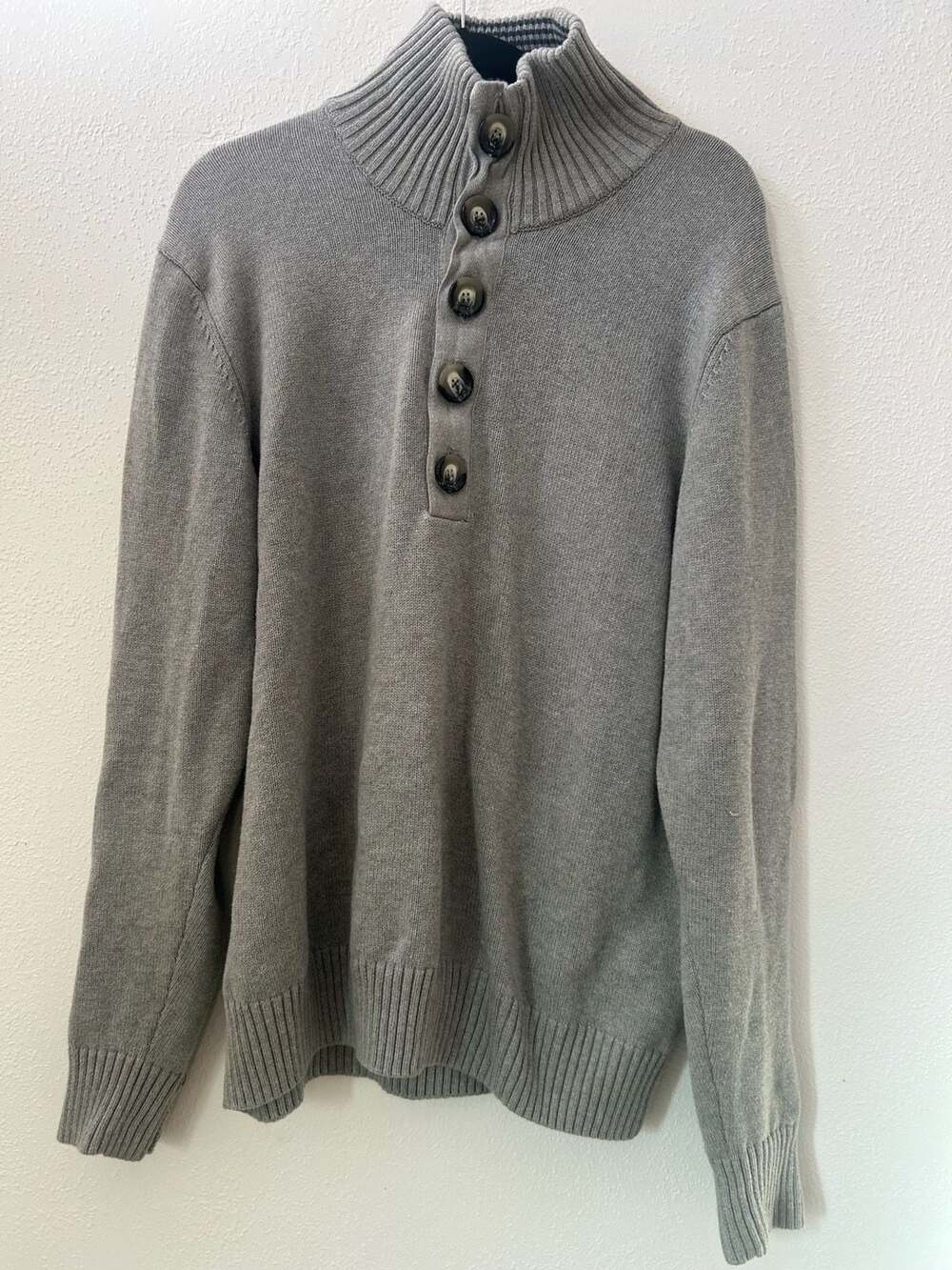 Matinique Buttoned High-Neck Knit mens’s sweater Size XXL Gray 100% cotton